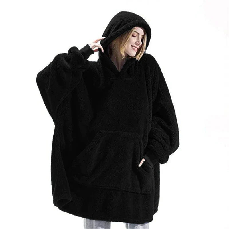 Cozy Winter Hooded Sweater Blanket with Sleeves and Large Pocket