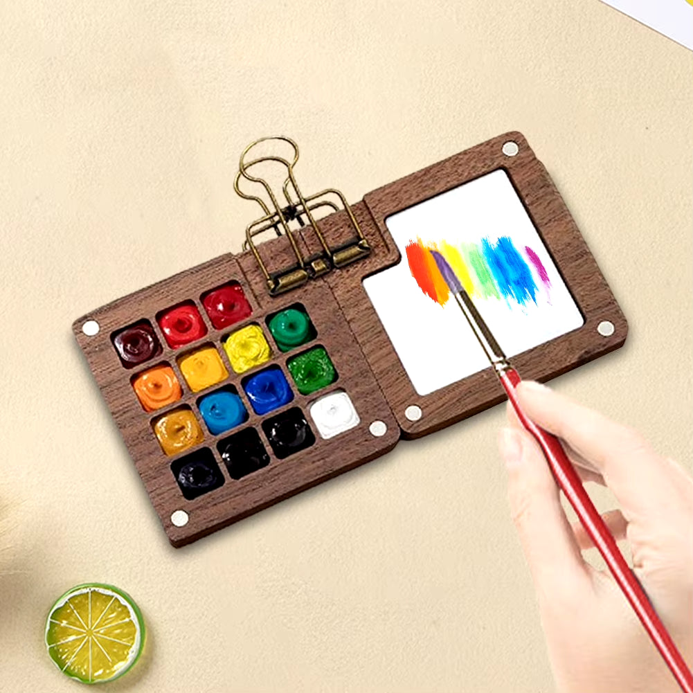 Compact Wooden Watercolor Palette Set 