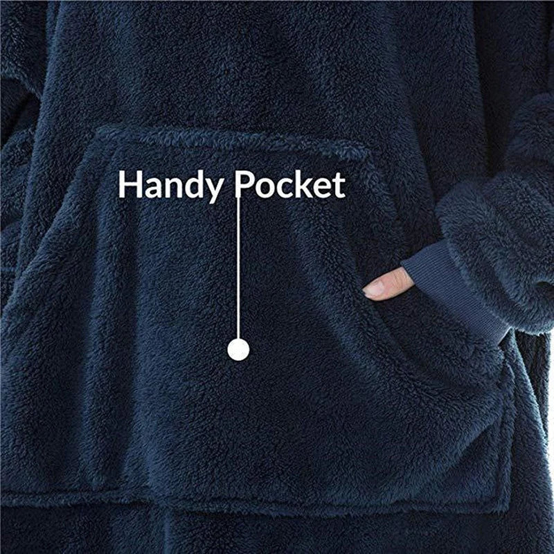 Cozy Winter Hooded Sweater Blanket with Sleeves and Large Pocket