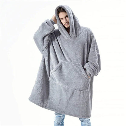 Cozy Winter Hooded Sweater Blanket with Sleeves and Large Pocket