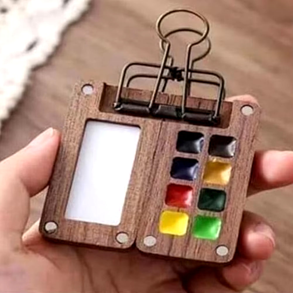 Compact Wooden Watercolor Palette Set 