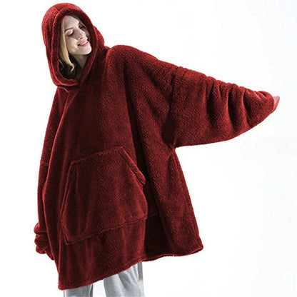 Cozy Winter Hooded Sweater Blanket with Sleeves and Large Pocket