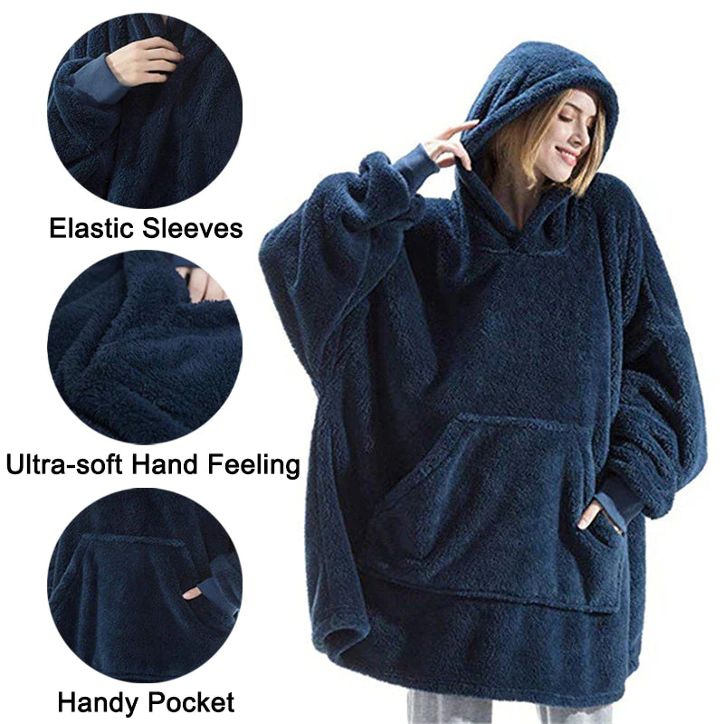 Cozy Winter Hooded Sweater Blanket with Sleeves and Large Pocket